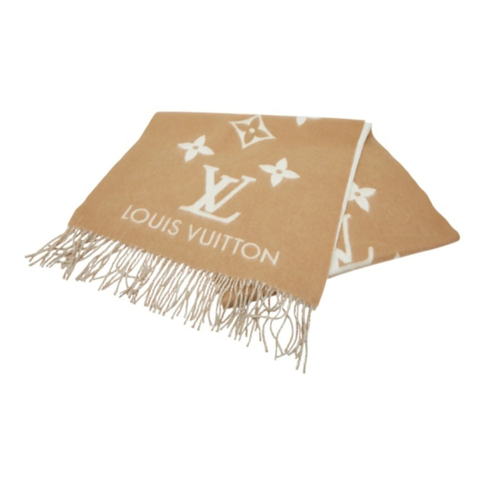 Louis Vuitton Monogram Echarpe Reykjavik Scarf M76067 Brown/Beige Cashmere Wo...